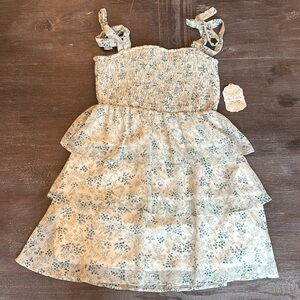Altar’d State Blue Floral Print Dress size M NWT Smocked Tie Straps Tiered